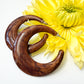 1970s Vintage Dark Wooden Hoop Crescent Earrings