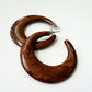 1970s Vintage Dark Wooden Hoop Crescent Earrings