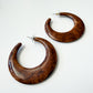 1970s Vintage Dark Wooden Hoop Crescent Earrings