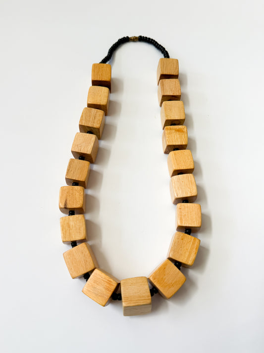 1980s Vintage Wooden Cube Blocks Necklace