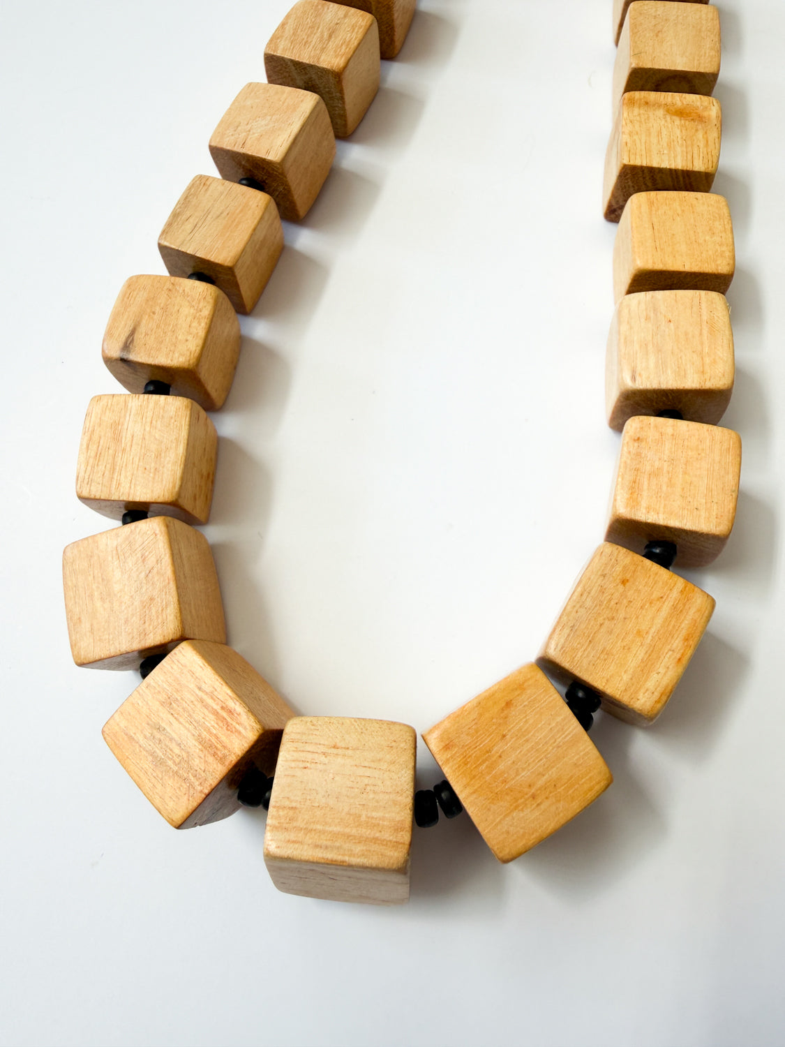 1980s Vintage Wooden Cube Blocks Necklace