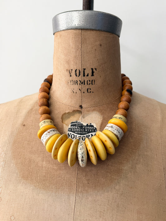 1980s Vintage Charcuterie Statement Wooden Beaded Necklace