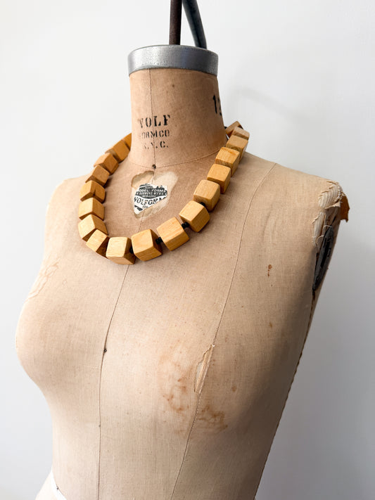 1980s Vintage Wooden Cube Blocks Necklace