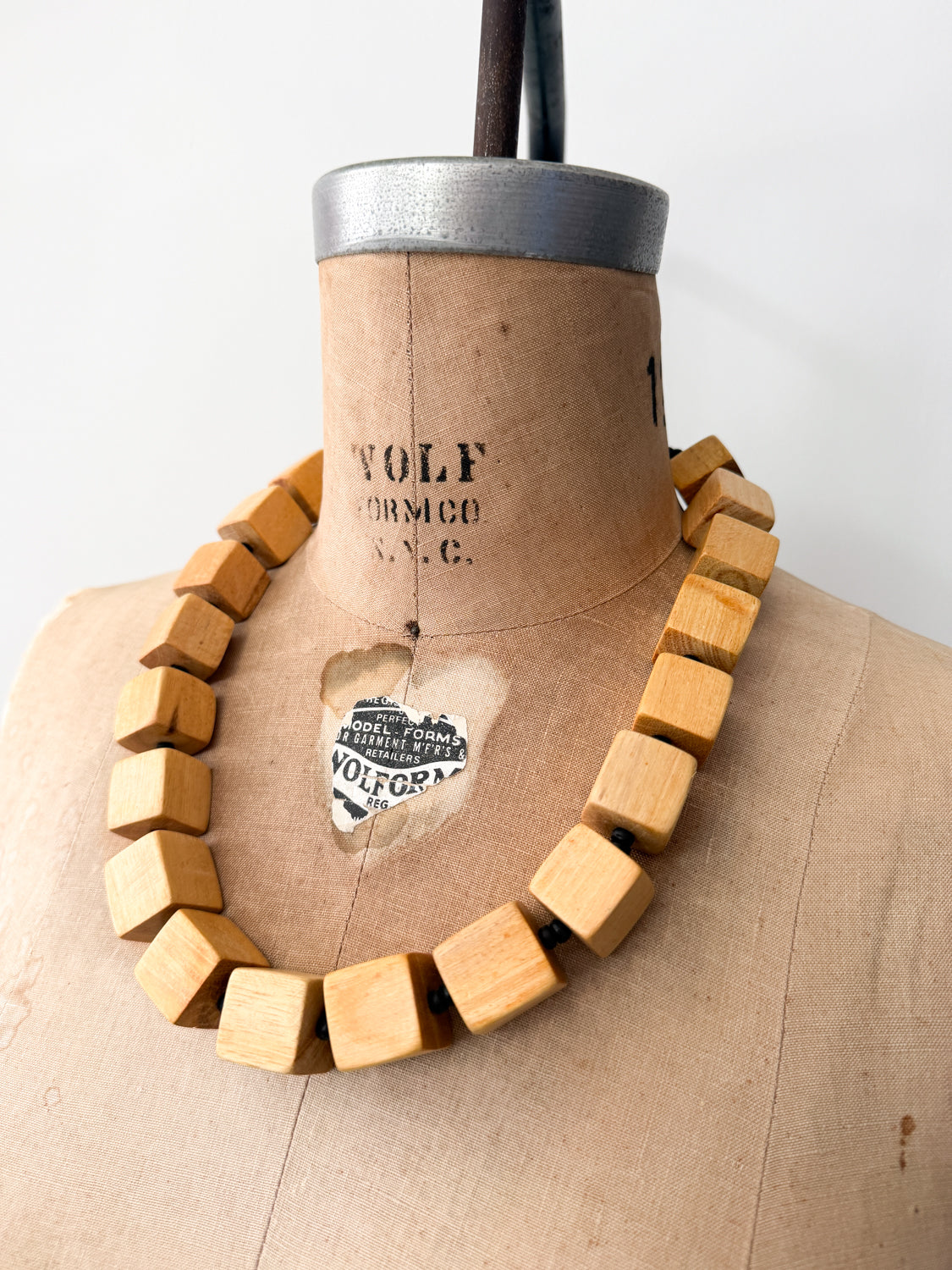 1980s Vintage Wooden Cube Blocks Necklace