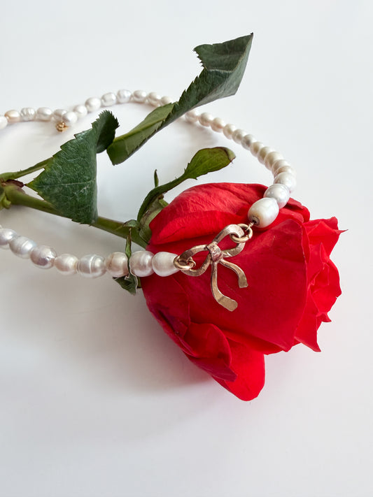 Golden Bow + Freshwater Pearl Choker | Trinity Barbara
