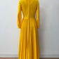 1970s Vintage Bright Yellow Pleated Maxi Dress