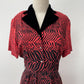 1950s Stunning Black and Red Zig Zag Dress with Velvet and Rhinestones