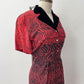 1950s Stunning Black and Red Zig Zag Dress with Velvet and Rhinestones
