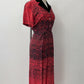 1950s Stunning Black and Red Zig Zag Dress with Velvet and Rhinestones