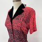 1950s Stunning Black and Red Zig Zag Dress with Velvet and Rhinestones