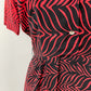 1950s Stunning Black and Red Zig Zag Dress with Velvet and Rhinestones