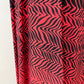 1950s Stunning Black and Red Zig Zag Dress with Velvet and Rhinestones
