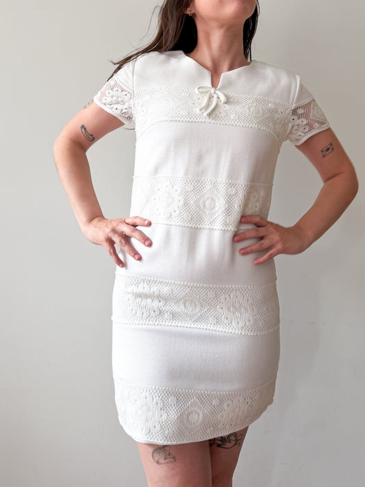 1960s Vintage White Tiered Lace Mini Bride Dress