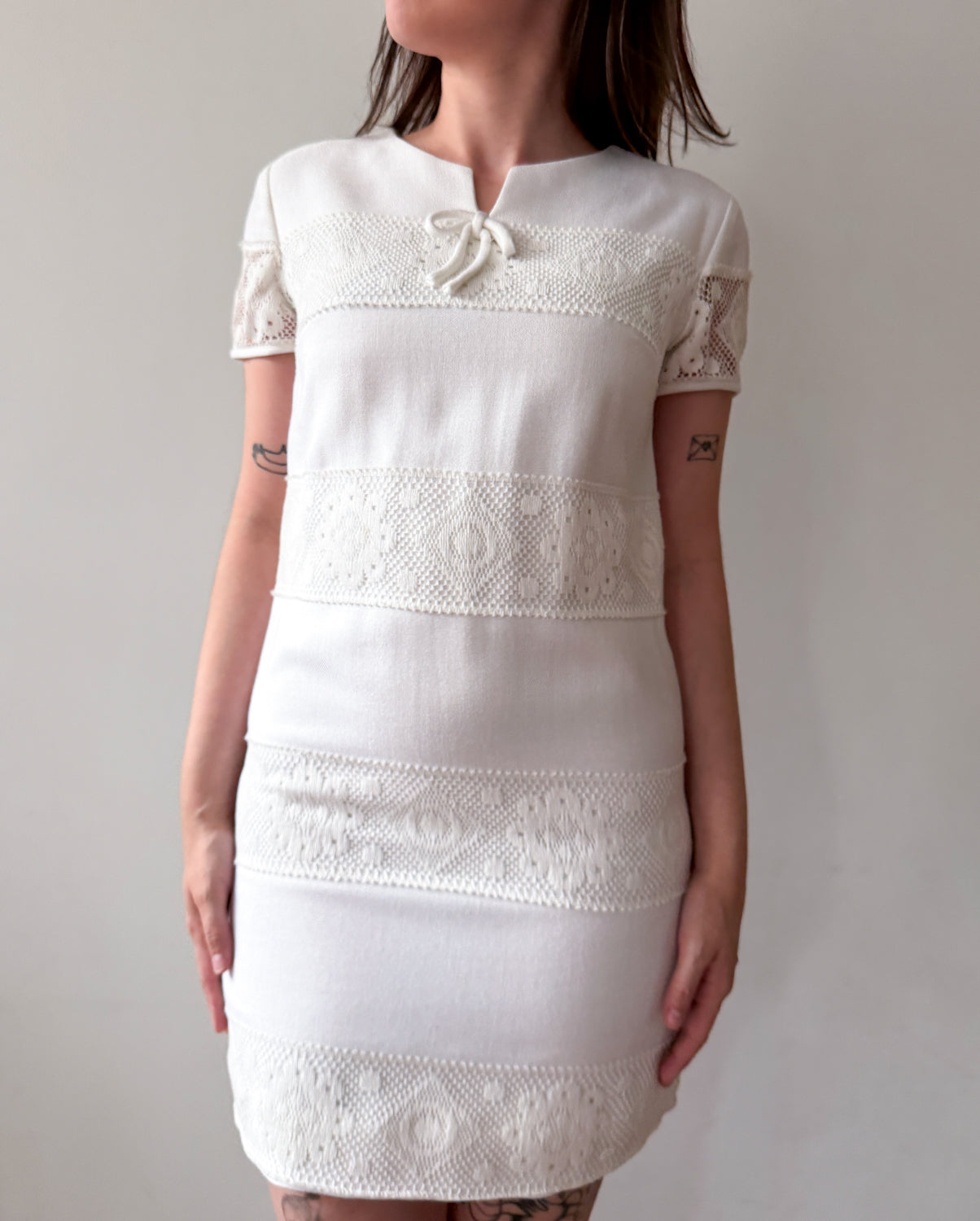 1960s Vintage White Tiered Lace Mini Bride Dress