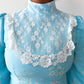 1970s Vintage Baby Blue Lace Edwardian Prairie Gown