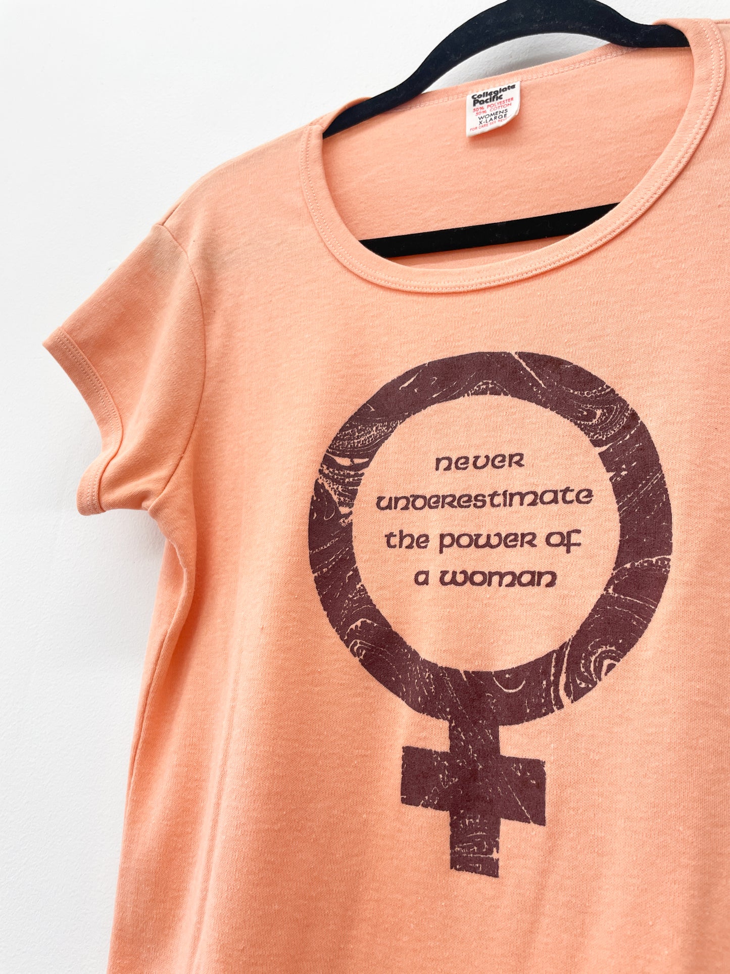 1970s Vintage "Never Underestimate The Power Of A Woman" Feminist Tee Shirt