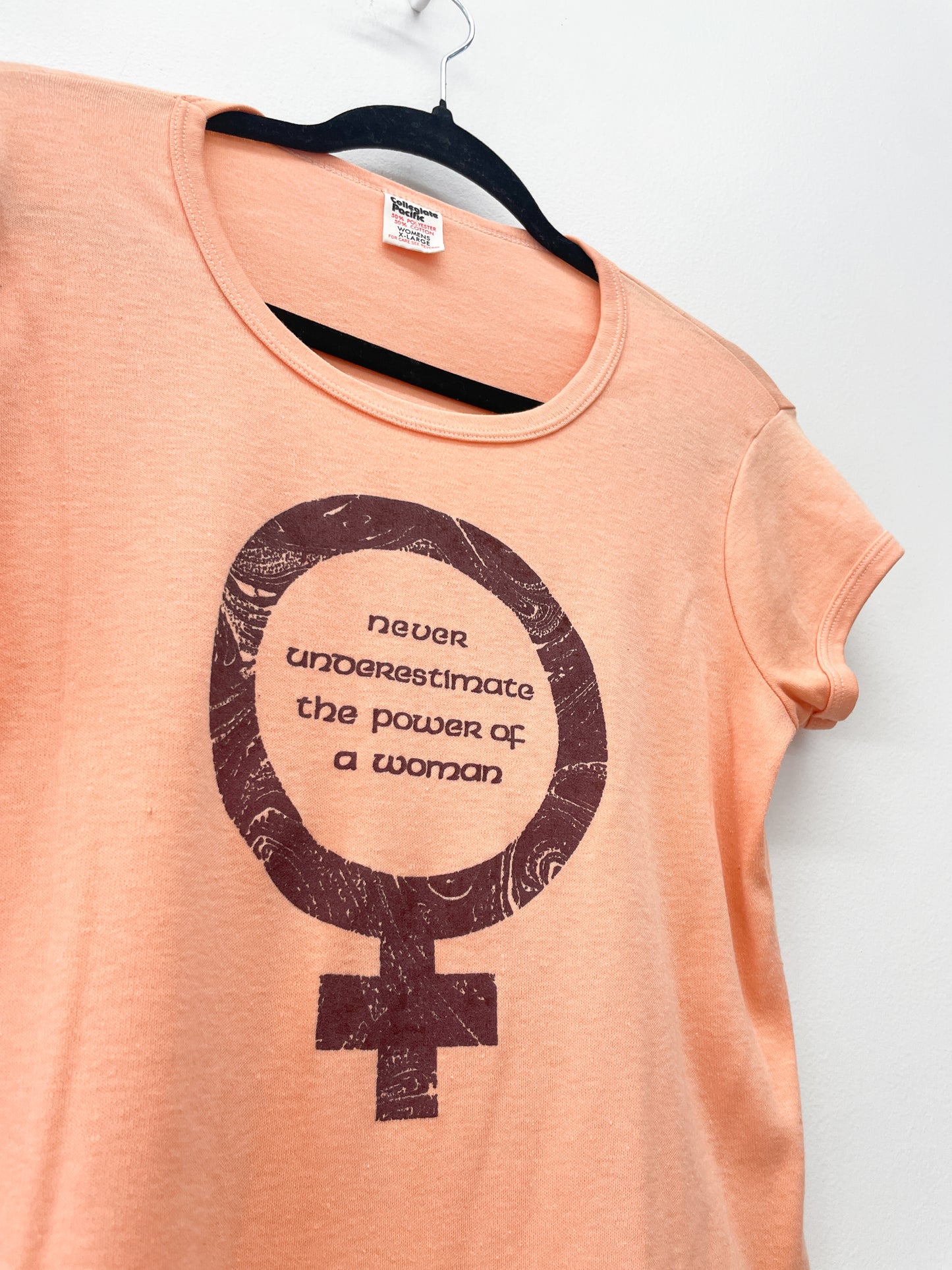 1970s Vintage "Never Underestimate The Power Of A Woman" Feminist Tee Shirt