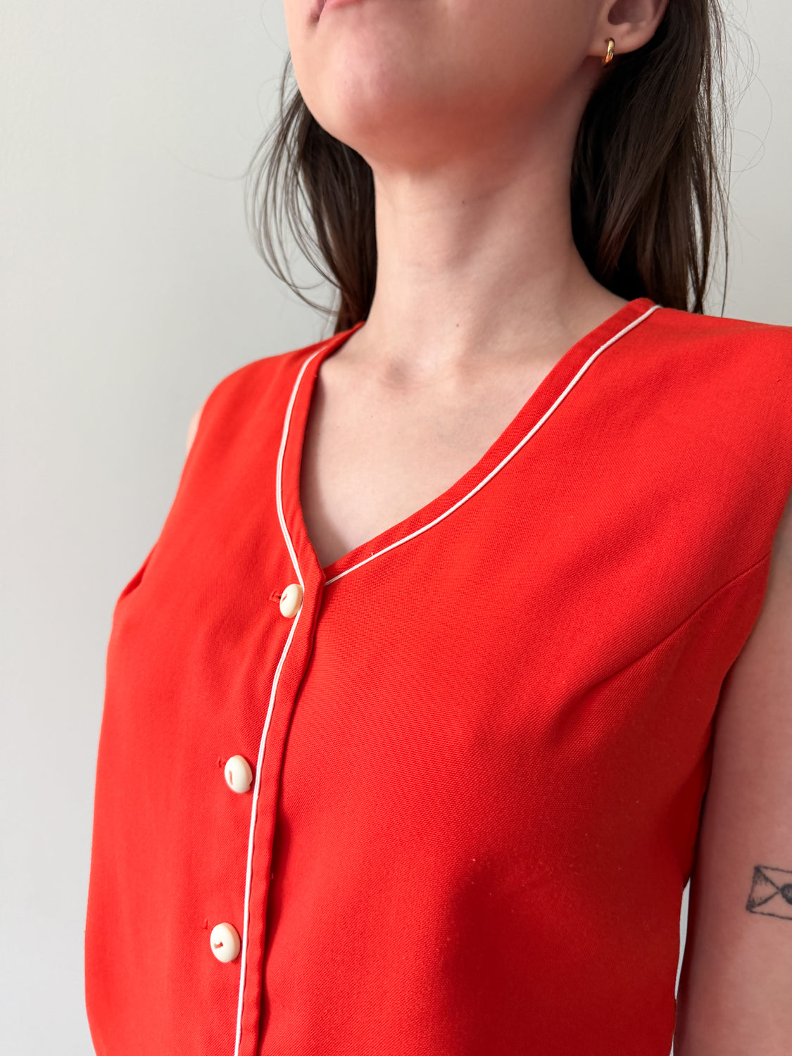 1960s Vintage Cherry Red Mod Peekaboo Mini Dress with Built in Shorts
