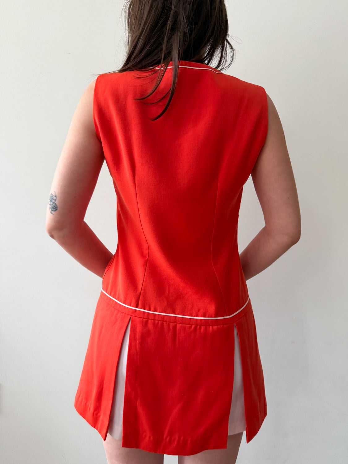 1960s Vintage Cherry Red Mod Peekaboo Mini Dress with Built in Shorts