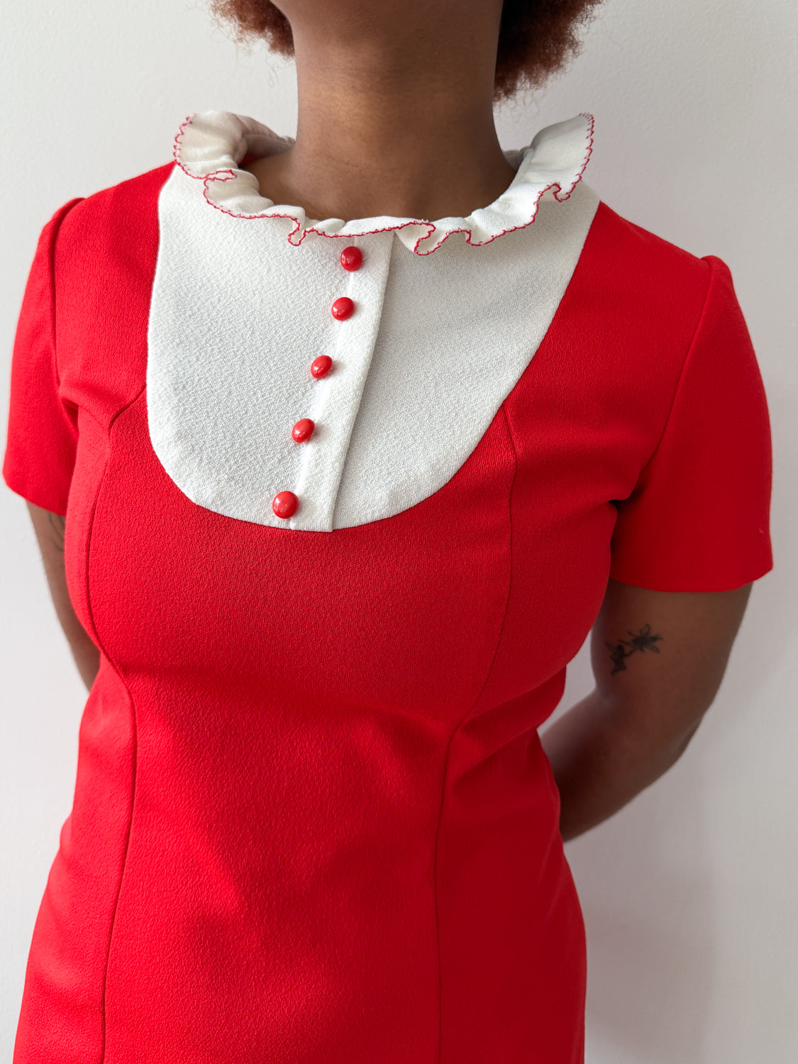 1970s Vintage Red & White Darling Mod Mini Dress