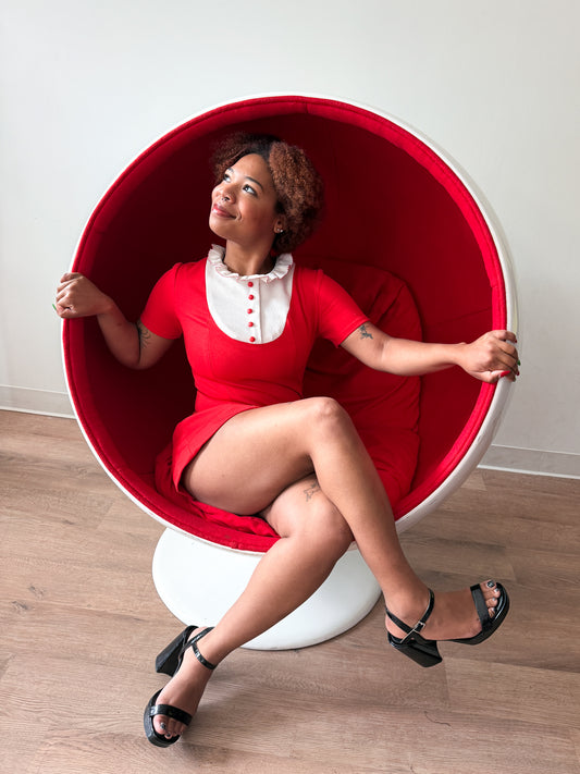 1970s Vintage Red & White Darling Mod Mini Dress