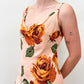 1990s Vintage Peach Roses Rayon Dress