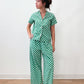 1950s Vintage Green Polka Dot Cotton 3 Piece Pajama Sleep Set