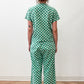 1950s Vintage Green Polka Dot Cotton 3 Piece Pajama Sleep Set
