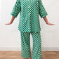 1950s Vintage Green Polka Dot Cotton 3 Piece Pajama Sleep Set