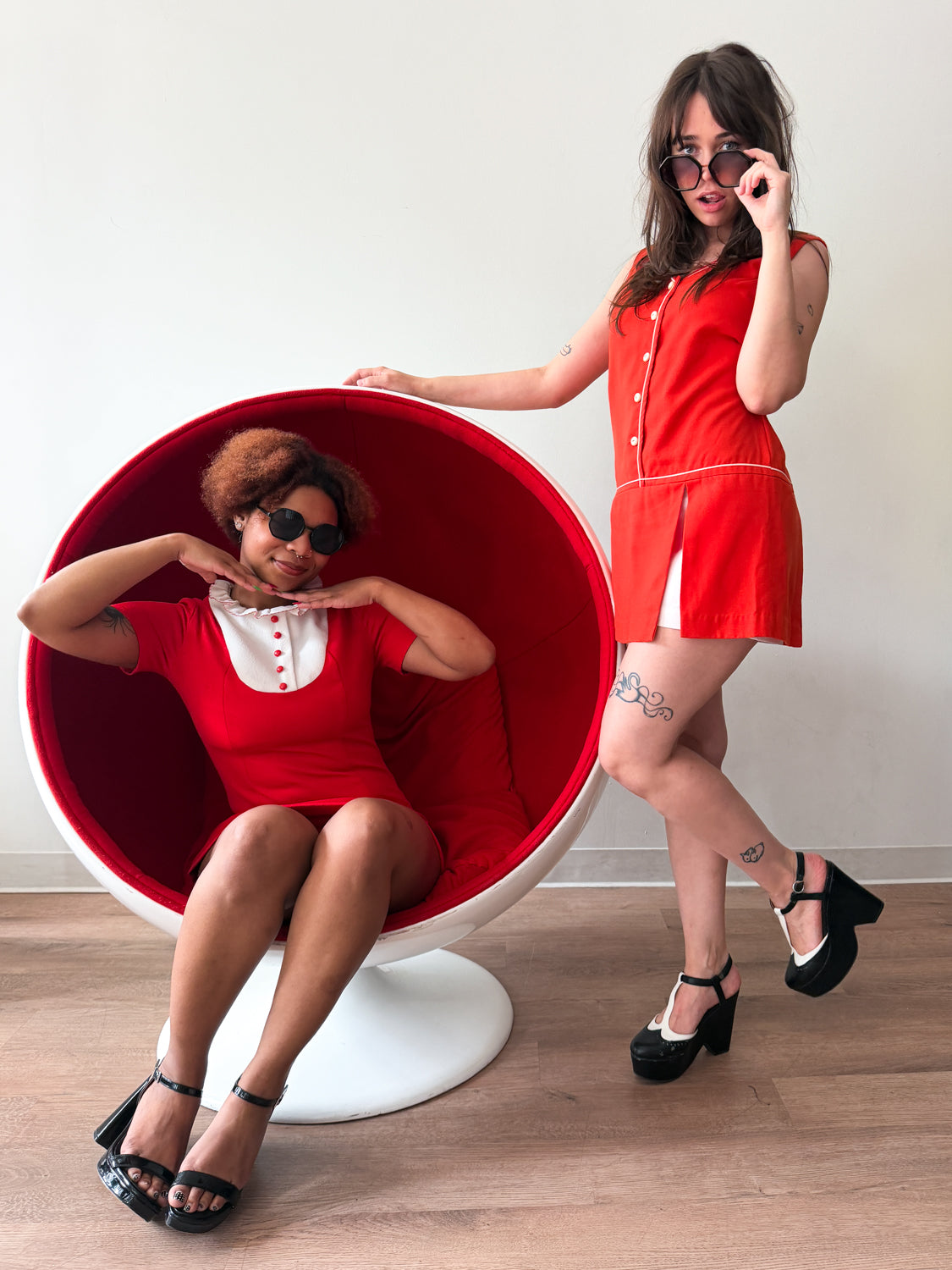 1970s Vintage Red & White Darling Mod Mini Dress