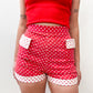 1950s Vintage High Waist Red and White Patterned Pinup Shorts