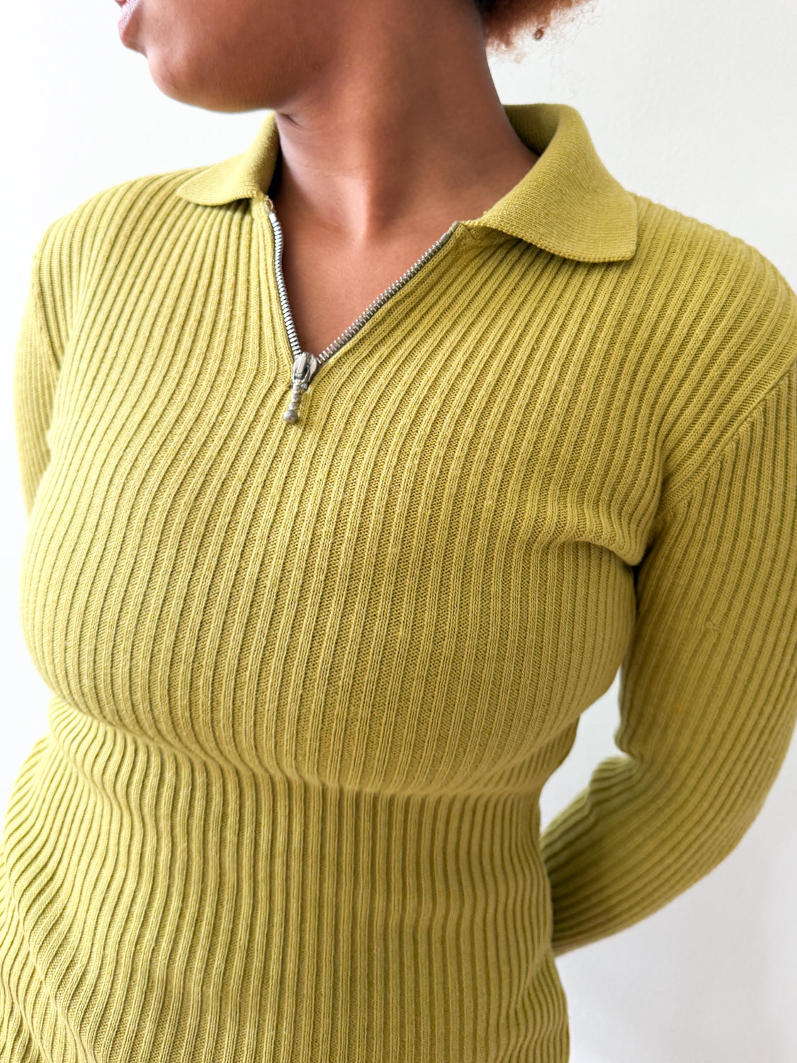 1960s - 1970s Vintage Made in Italy Mod Knit Chartreuse Ribbed  Mini Dress