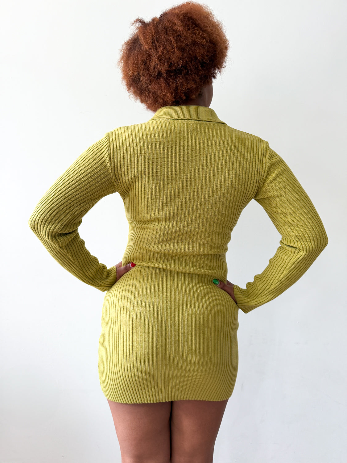 1960s - 1970s Vintage Made in Italy Mod Knit Chartreuse Ribbed  Mini Dress