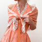 1970s Vintage Orange Floral Maxi Dress with Shawl