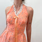 1970s Vintage Orange Floral Maxi Dress with Shawl