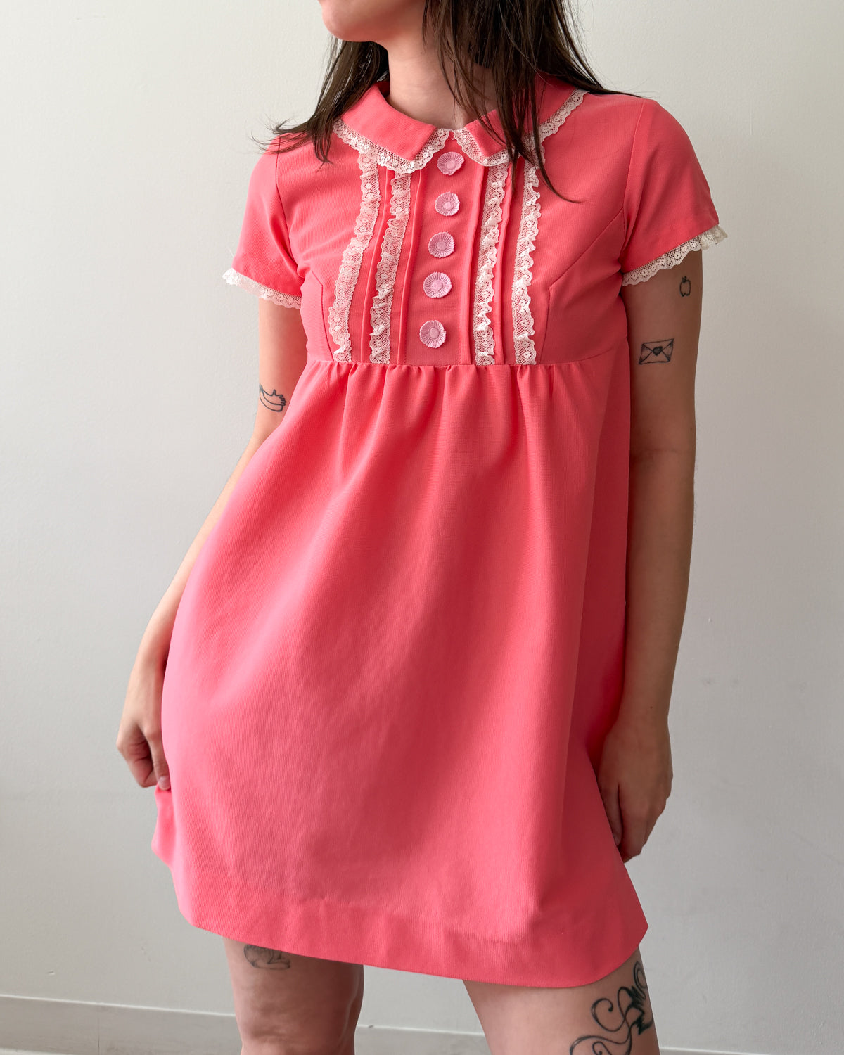 1960s Vintage Bubble Gum Pink Mod Babydoll Dress