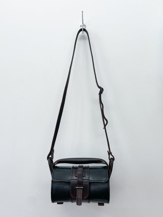 1970s Vintage Thick Dark Brown Leather Box Purse