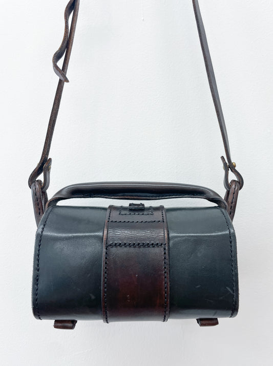 1970s Vintage Thick Dark Brown Leather Box Purse