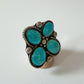 1970s Vintage Signed Kingman Turquoise 4 Stone Cluster Native Made Ring