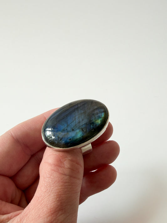 1990s Vintage Labradorite + Sterling Oval Ring