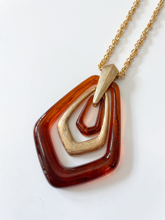 1970s Vintage Avon Tortoiseshell & Gold Toned Statment Necklace