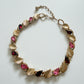 1950s Vintage Pink + Red Rhinestones Gold-Toned Leaf Choker Necklace