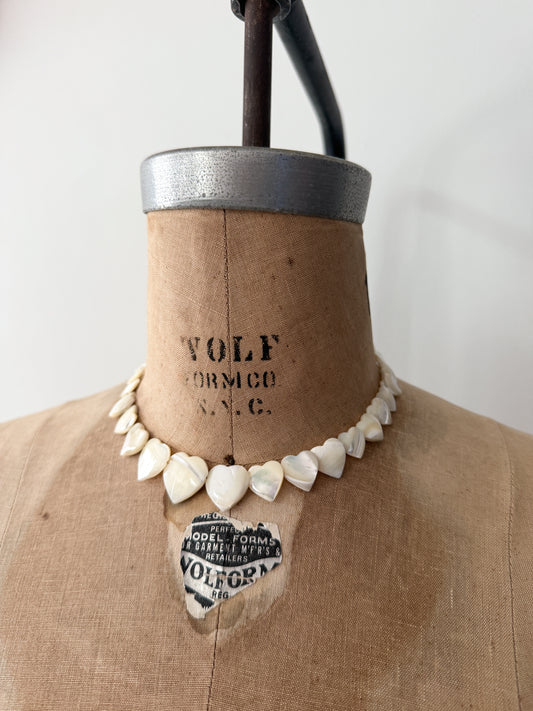 1990s Vintage Mother of Pearl Heart Choker Necklace