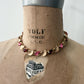 1950s Vintage Pink + Red Rhinestones Gold-Toned Leaf Choker Necklace