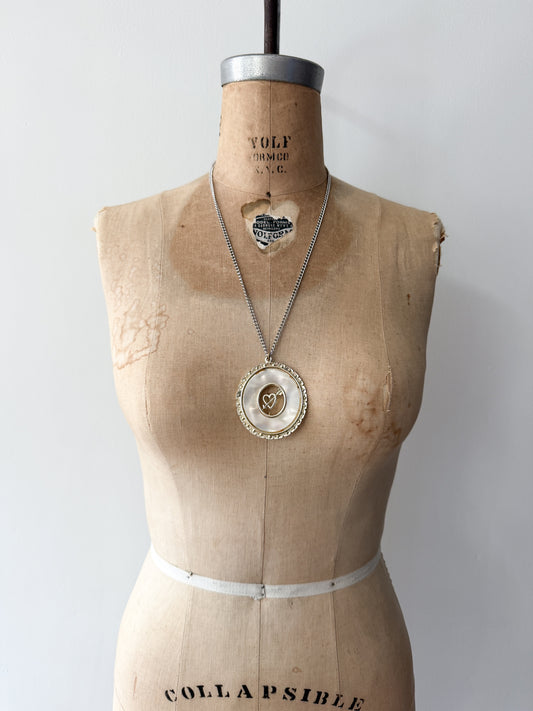 1970s Vintage Cross My Heart Mother of Pearl Necklace