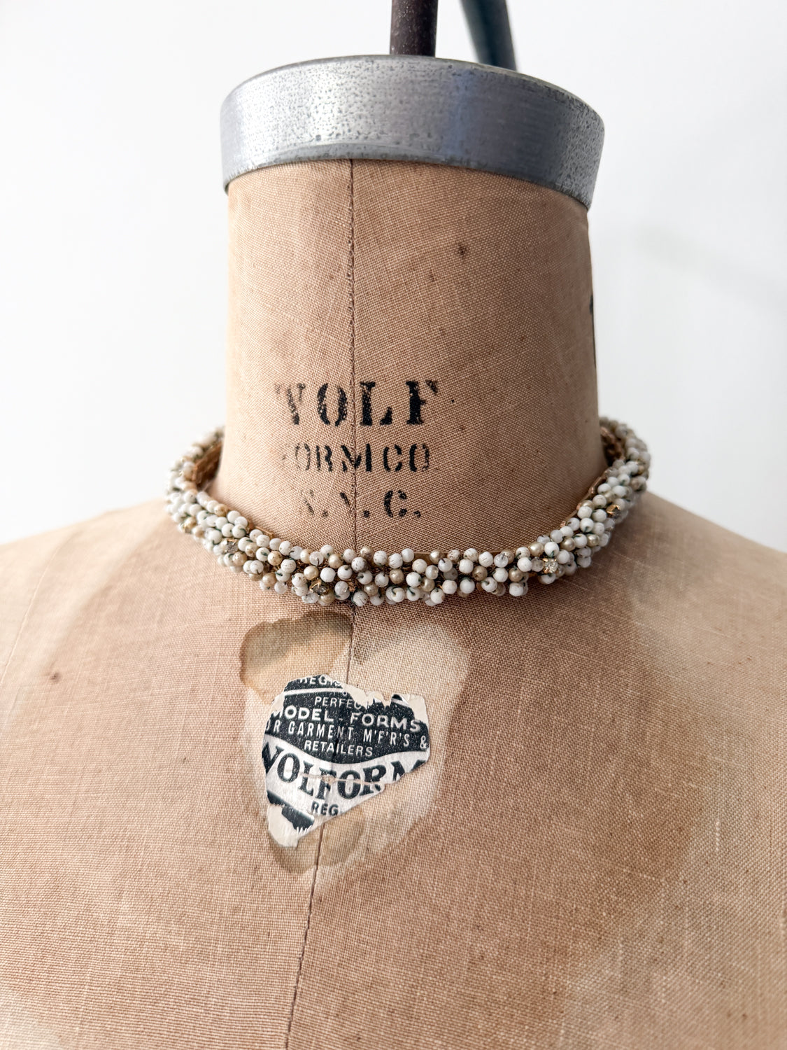 1950s Vintage Woven White and Bronze Beaded Choker