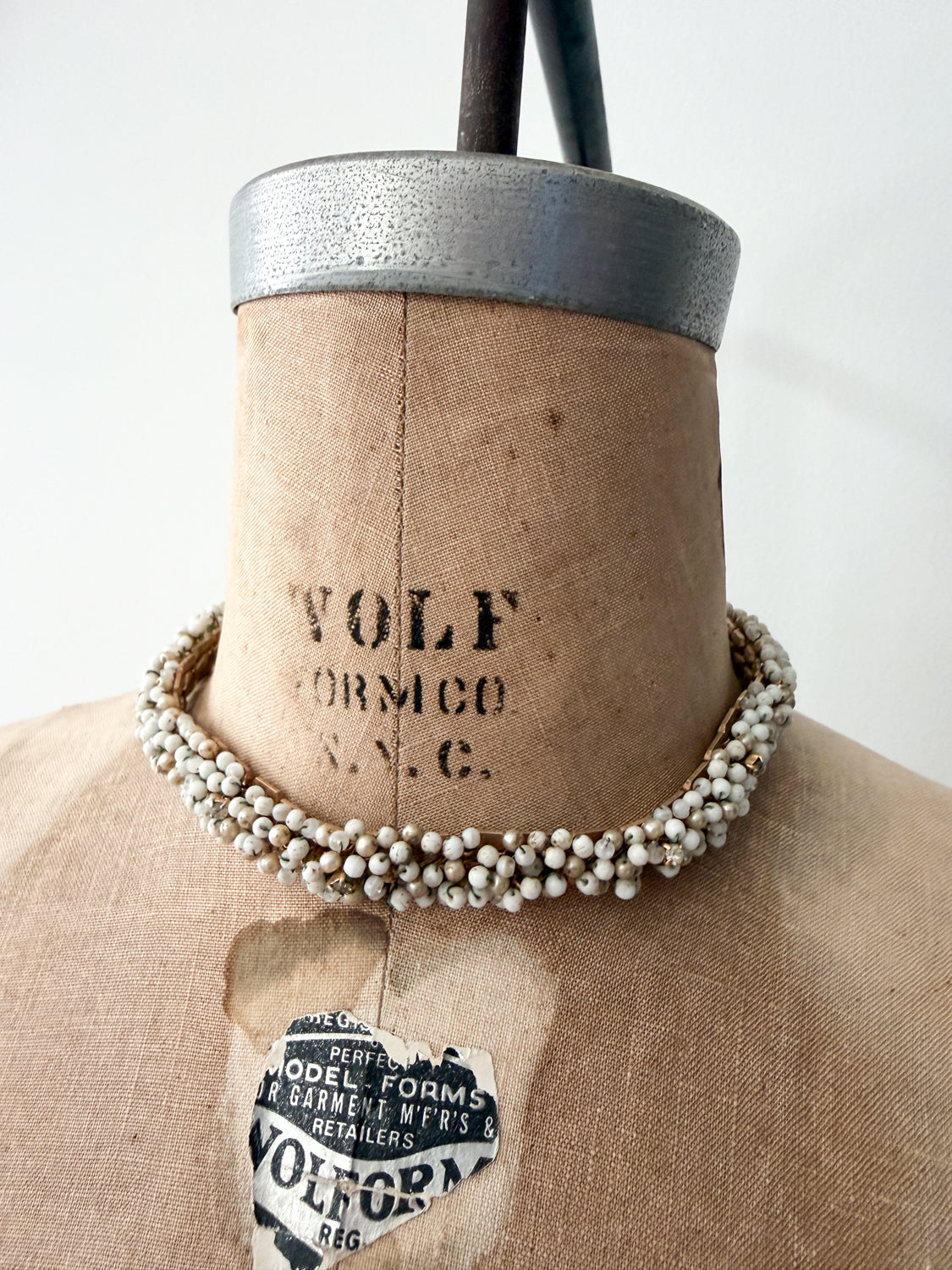 1950s Vintage Woven White and Bronze Beaded Choker