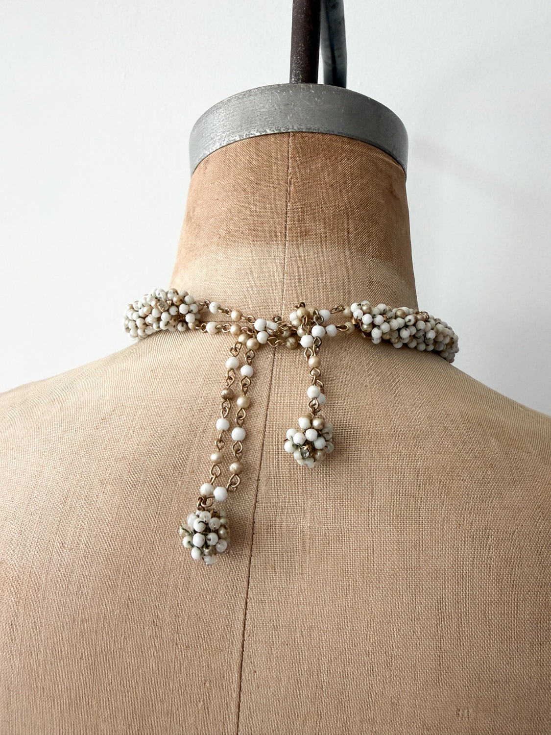 1950s Vintage Woven White and Bronze Beaded Choker
