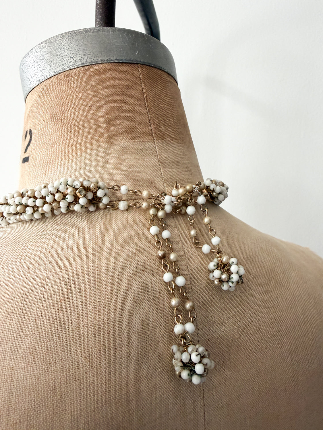 1950s Vintage Woven White and Bronze Beaded Choker