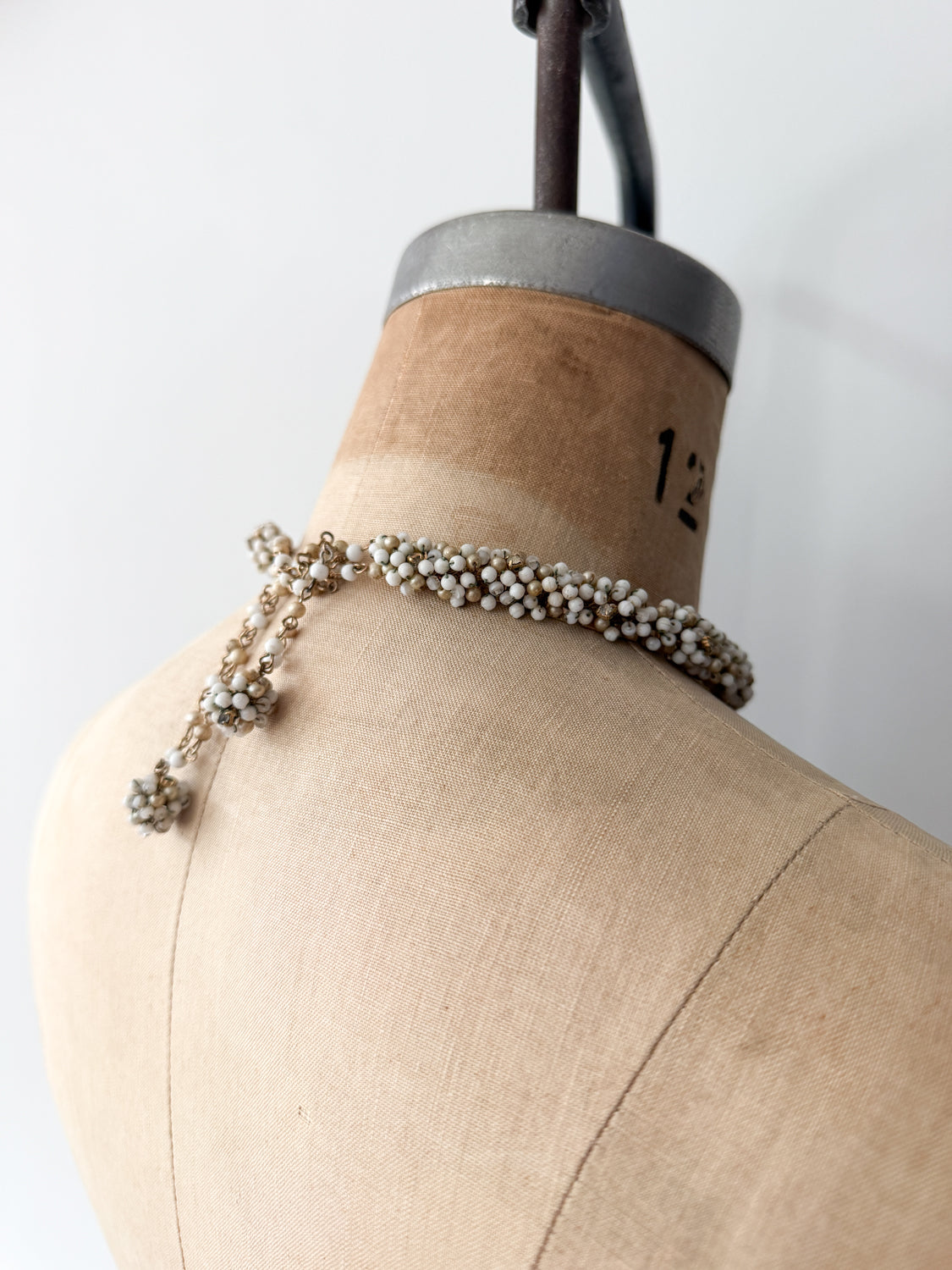 1950s Vintage Woven White and Bronze Beaded Choker